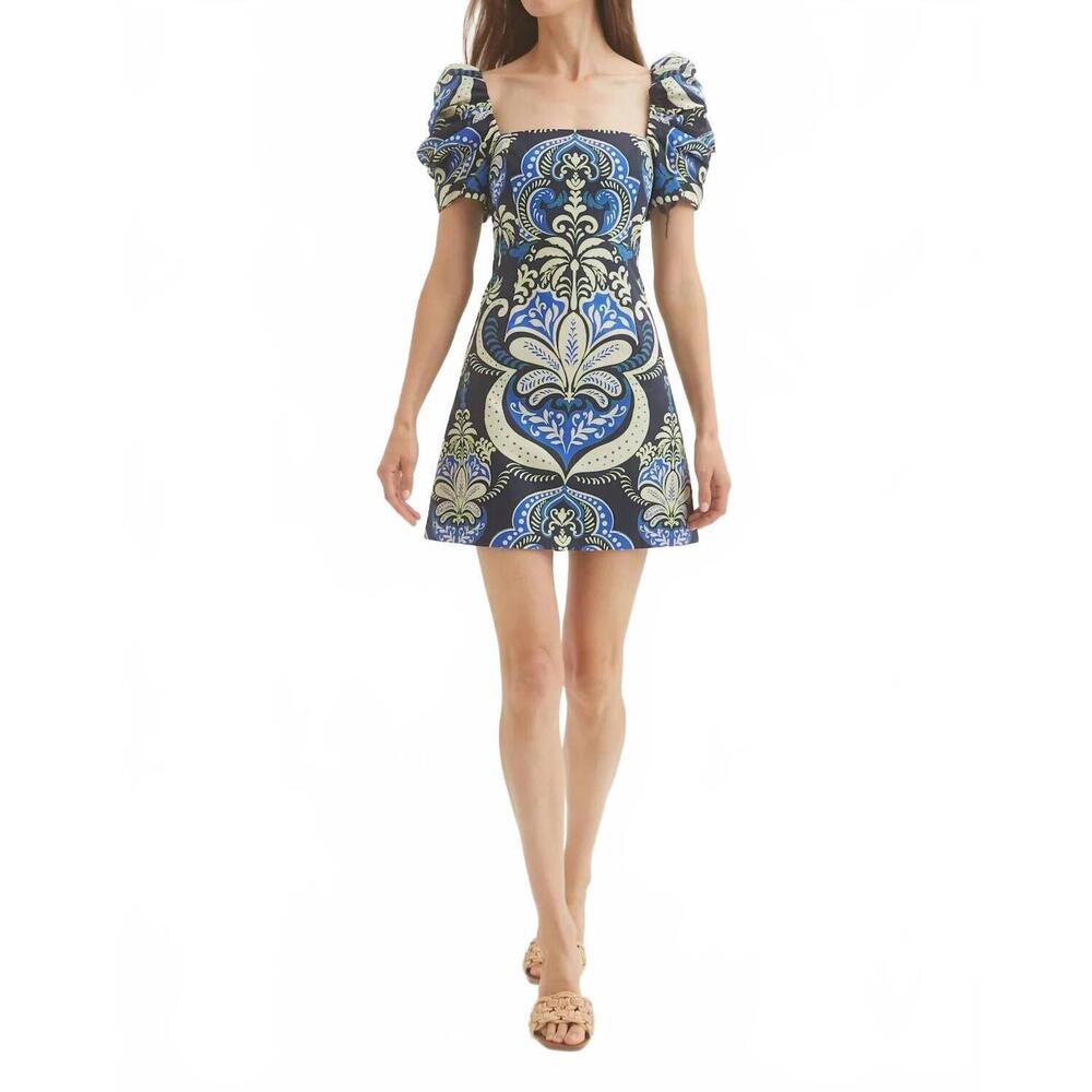 NEW CARA CARA kelly dress in palm pavillion cobalt